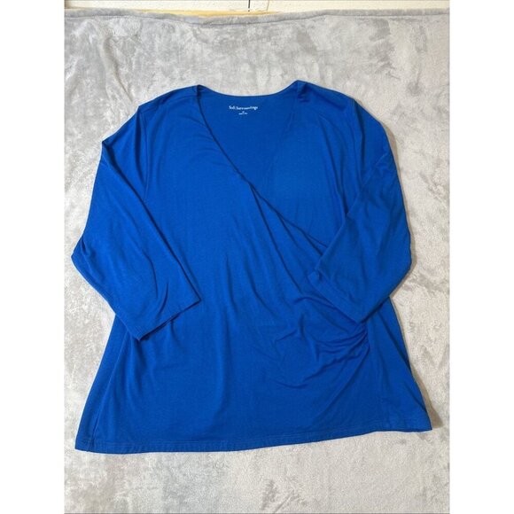 Soft Surroundings 3X Blue Pima Cotton Surplice V-Neck Top - Picture 1 of 10